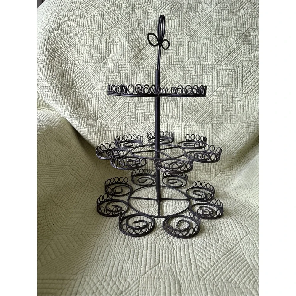 Black Metal 3 Tier Scroll Wire Cupcake Tree Stand 20 Cup Party Dessert Display